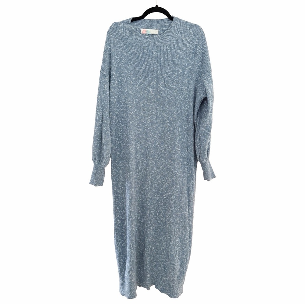 FREE PEOPLE BEACH Marled Long Sleeve Maxi Knit Crewneck Blue Dress Sz S - Picture 2 of 7
